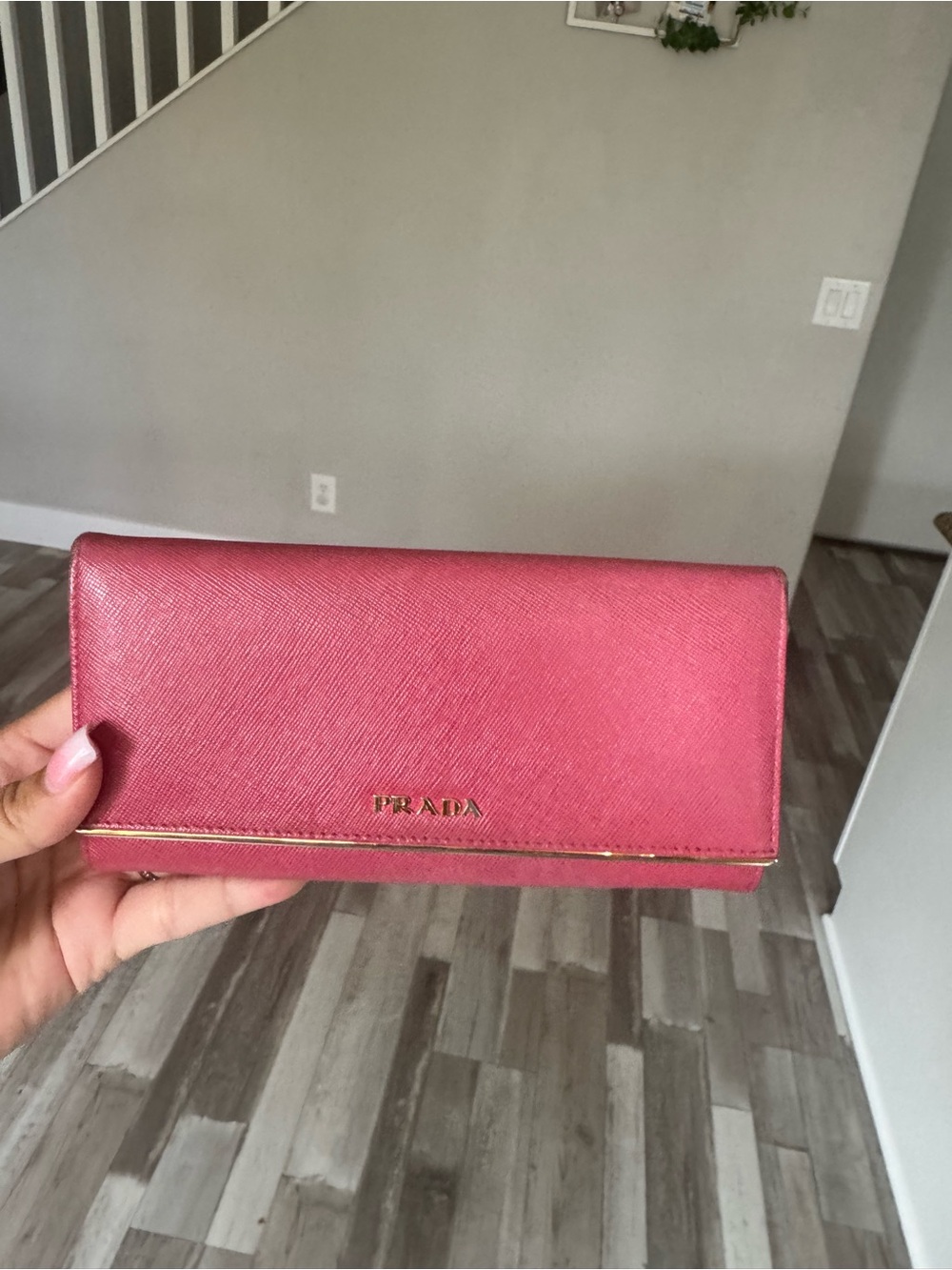 Prada Saffiano Leather Continental Wallet in Rose Pink with Gold Logo